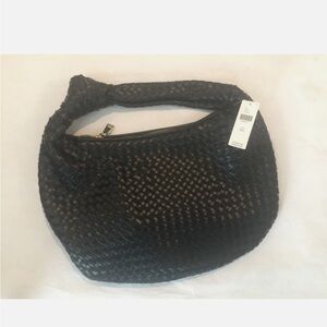 Melie Bianco Black Hobo Bag with Textured Woven Design